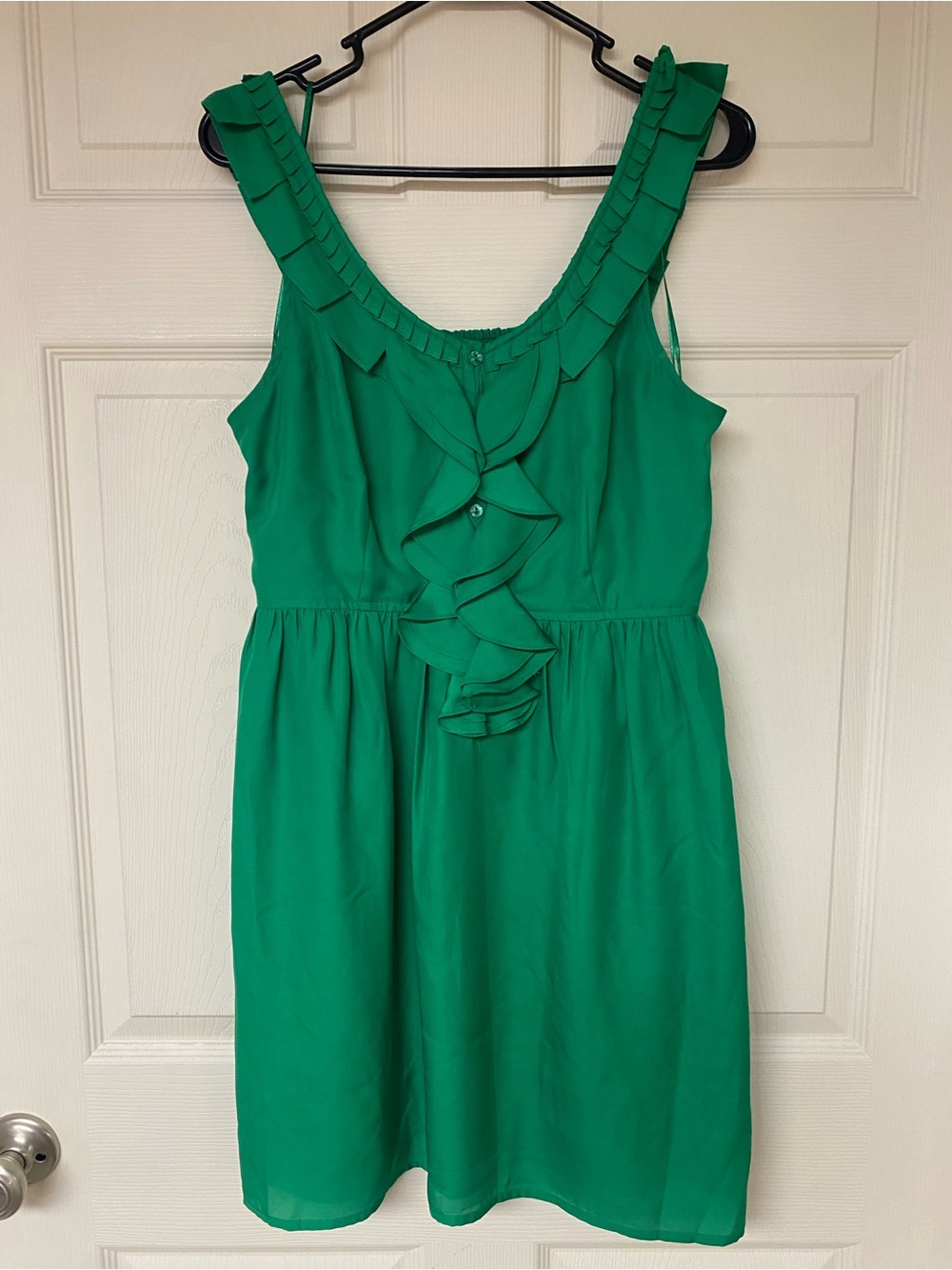 Elle Green Ruffle-Front Sleeveless Mini Dress